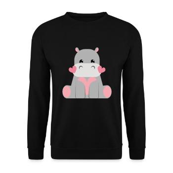 Süßes Nilpferd Hippo Kinder - Unisex Pullover - Schwarz - Vorne - Alina (178cm) & Michal (187cm)