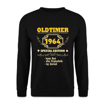 Vintage car born in 1964 60th birthday man - Unisex Sweatshirt - black - Front - Alina (178cm) & Michal (187cm)