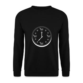 Uhr Essen Hunger Think About Food - Unisex Pullover - Schwarz - Vorne - Alina (178cm) & Michal (187cm)
