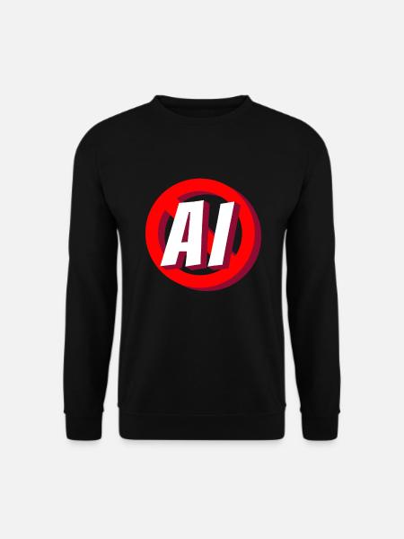 Stop KI Zeichen gegen Ki - Unisex Pullover - Schwarz
