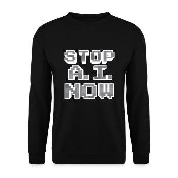 Stop Ai Now gegen KI - Unisex Pullover - Schwarz - Vorne - Alina (178cm) & Michal (187cm)