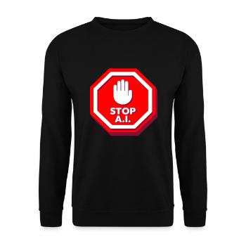 Stop AI Zeichen gegen KI - Unisex Pullover - Schwarz - Vorne - Alina (178cm) & Michal (187cm)