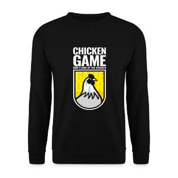 Chicken Game Don´t Look At The Chicken - Unisex Pullover - Schwarz - Vorne - Alina (178cm) & Michal (187cm)