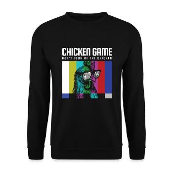 Chicken Game Don´t Look At The Chicken - Unisex Pullover - Schwarz - Vorne - Alina (178cm) & Michal (187cm)