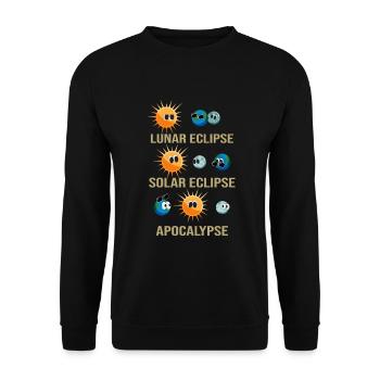 Lustige Mond und Sonnenfinsternis - Unisex Pullover - Schwarz - Vorne - Alina (178cm) & Michal (187cm)