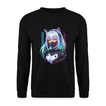 Cyberpunk Girl Future Cat Ears - Unisex Sweatshirt - black - Front - Alina (178cm) & Michal (187cm)