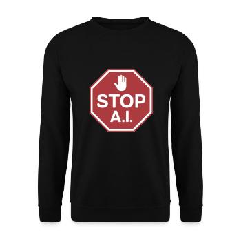 Stop AI Zeichen gegen KI - Unisex Pullover - Schwarz - Vorne - Alina (178cm) & Michal (187cm)