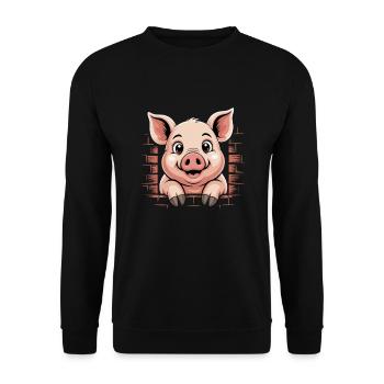 Cochon mignon avec de grands yeux - Sweat-shirt Unisexe - noir - Devant - Alina (178cm) & Michal (187cm)
