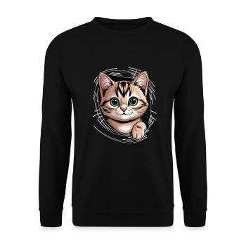 Süße Katze Mit Großen Augen - Unisex Pullover - Schwarz - Vorne - Alina (178cm) & Michal (187cm)