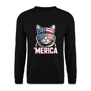 'Merica Katze Mit Sonnenbrille - Unisex Pullover - Schwarz - Vorne - Alina (178cm) & Michal (187cm)