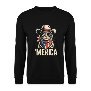 'Merica Katze Mit Sonnenbrille - Unisex Pullover - Schwarz - Vorne - Alina (178cm) & Michal (187cm)