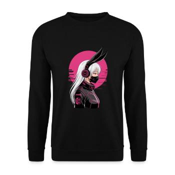 Futuristische Cyberpunk Girl - Unisex Pullover - Schwarz - Vorne - Alina (178cm) & Michal (187cm)