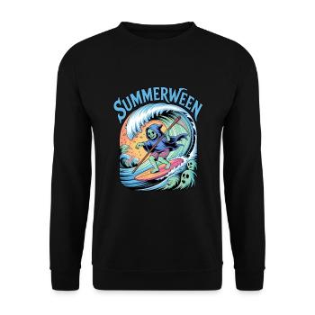Summerween Halloween Geist Surfer - Unisex Pullover - Schwarz - Vorne - Alina (178cm) & Michal (187cm)
