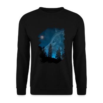 Wolf Moon Forest Brush Stroke Dark - Unisex Sweatshirt - black - Front - Alina (178cm) & Michal (187cm)