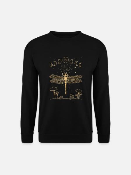 Cottagecore Aesthetics Goblincore Dragonfly Mushrooms Moon - Unisex Sweatshirt - black
