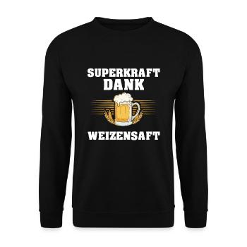 Superkraft Dank Weizensaft Lustiger Bier Spruch - Unisex Pullover - Schwarz - Vorne - Alina (178cm) & Michal (187cm)
