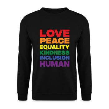 Amour Paix Égalité Gentillesse Inclusion Humain - Sweat-shirt Unisexe - noir - Devant - Alina (178cm) & Michal (187cm)