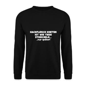 Anti Vegetarisch Essen Fleisch Geschenk - Unisex Pullover - Schwarz - Vorne - Alina (178cm) & Michal (187cm)