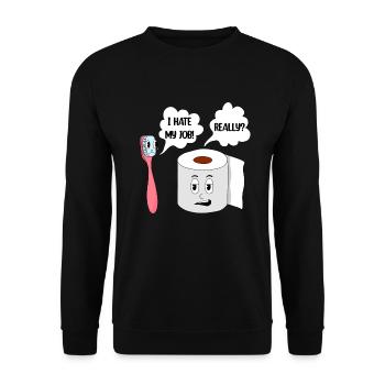 Funny Tootbrush Toilet Paper Apperal - Unisex Pullover - Schwarz - Vorne - Alina (178cm) & Michal (187cm)