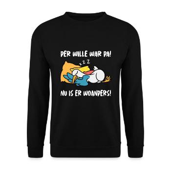 Der Wille War Da Nu Is Er Woanders - Unisex Pullover - Schwarz - Vorne - Alina (178cm) & Michal (187cm)