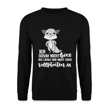 Vollpfosten Fuchs Spruch Schwarzer Humor - Unisex Pullover - Schwarz - Vorne - Alina (178cm) & Michal (187cm)