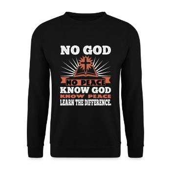 No God No Peace Know God Know Peace - Unisex Pullover - Schwarz - Vorne - Alina (178cm) & Michal (187cm)