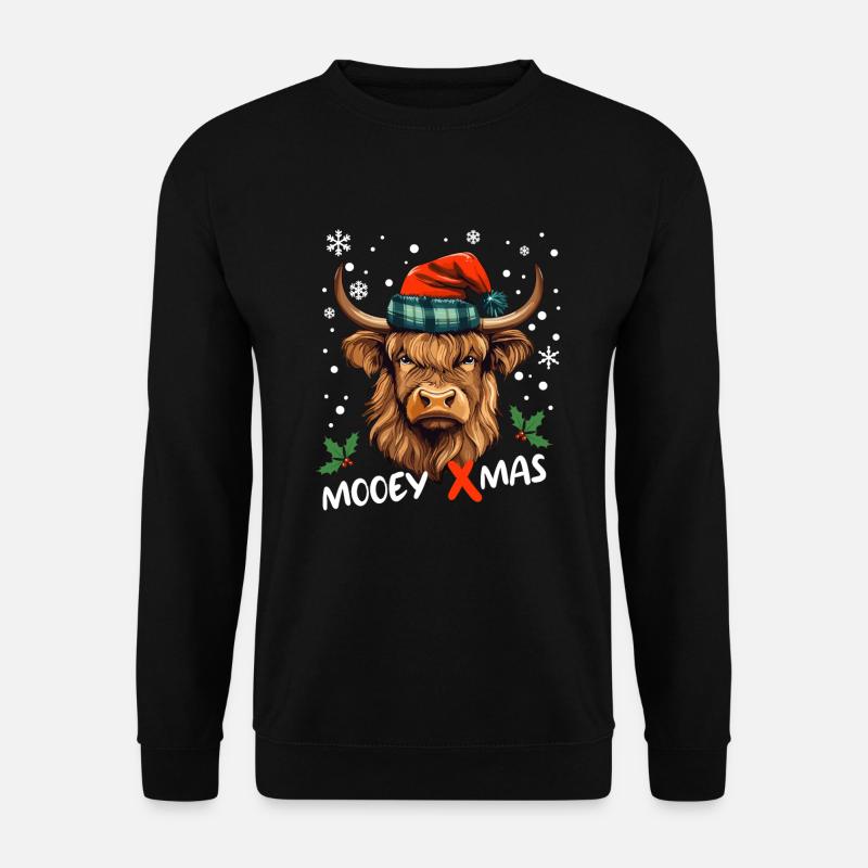 Schottische Highland Kuh feiert Weihnachten Muh - Unisex Pullover - Schwarz