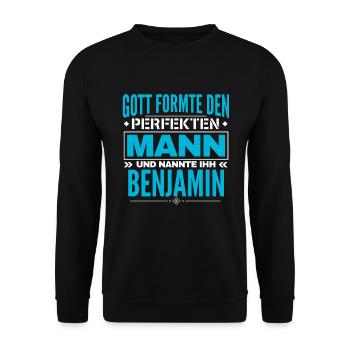 Benjamin Name Design - Unisex Pullover - Schwarz - Vorne - Alina (178cm) & Michal (187cm)