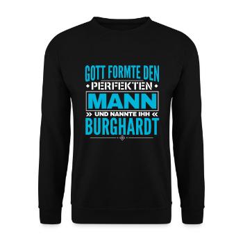 Burghardt Name Design - Unisex Pullover - Schwarz - Vorne - Alina (178cm) & Michal (187cm)