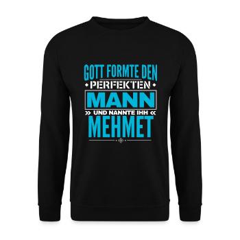 Mehmet Name Design - Unisex Pullover - Schwarz - Vorne - Alina (178cm) & Michal (187cm)