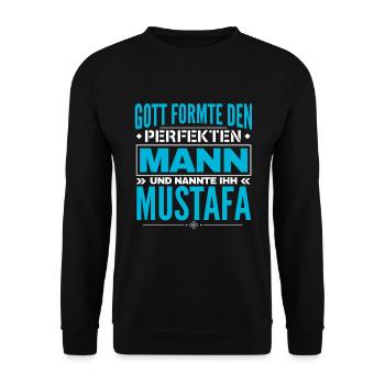 Mustafa Name Design - Unisex Pullover - Schwarz - Vorne - Alina (178cm) & Michal (187cm)