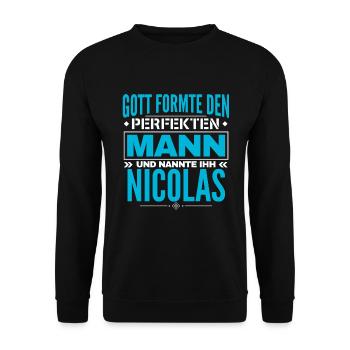 Nicolas Name Design - Unisex Pullover - Schwarz - Vorne - Alina (178cm) & Michal (187cm)