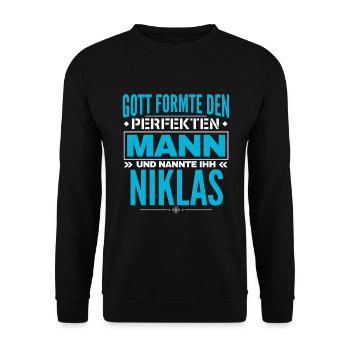 Niklas Name Design - Unisex Pullover - Schwarz - Vorne - Alina (178cm) & Michal (187cm)