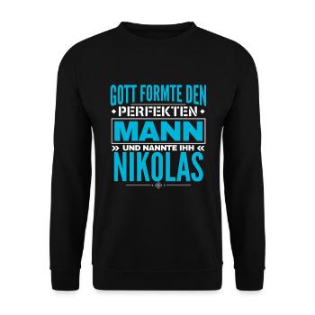 Nikolas Name Design - Unisex Pullover - Schwarz - Vorne - Alina (178cm) & Michal (187cm)