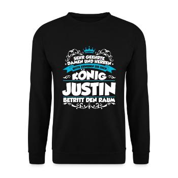 Justin Name Design - Unisex Pullover - Schwarz - Vorne - Alina (178cm) & Michal (187cm)