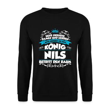 Nils Name Design - Unisex Pullover - Schwarz - Vorne - Alina (178cm) & Michal (187cm)
