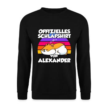 Offizielles Schlafshirt Von Alexander - Unisex Pullover - Schwarz - Vorne - Alina (178cm) & Michal (187cm)