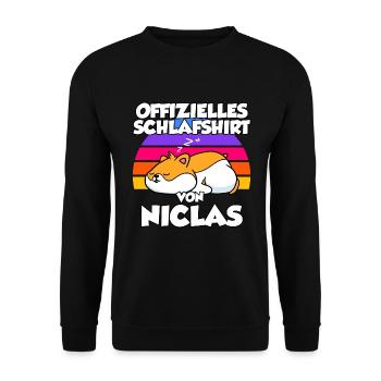 Offizielles Schlafshirt Von Niclas - Unisex Pullover - Schwarz - Vorne - Alina (178cm) & Michal (187cm)