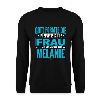 Melanie Name Design - Unisex Pullover - Schwarz - Vorne - Alina (178cm) & Michal (187cm)