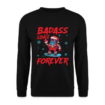 Badass Santa Snowboarder - Cooler Weihnachtsmann - Unisex Pullover - Schwarz - Vorne - Alina (178cm) & Michal (187cm)