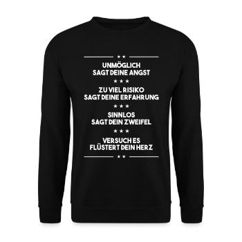 Motivierender Herz Spruch Geschenk Freunde Idee - Unisex Pullover - Schwarz - Vorne - Alina (178cm) & Michal (187cm)