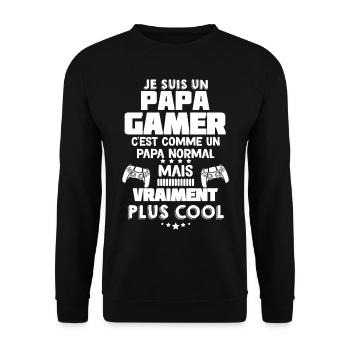 Papa gamer Humour Papa Joueur Console Manette - Sweat-shirt Unisexe - noir - Devant - Alina (178cm) & Michal (187cm)