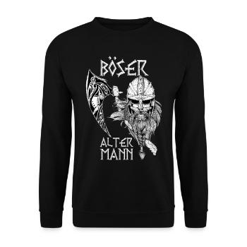 Böser Alter Mann Opa Papa Totenkopf Skull Wikinger - Unisex Pullover - Schwarz - Vorne - Alina (178cm) & Michal (187cm)