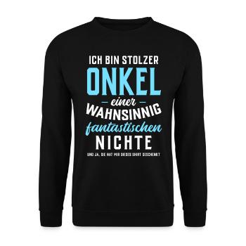 Stolzer Onkel einer fantastischen Nichte - Shirt - Unisex Pullover - Schwarz - Vorne - Alina (178cm) & Michal (187cm)