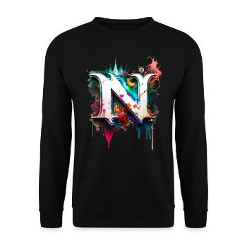 Graffiti Buchstabe N mit 👑 - Unisex Pullover - Schwarz - Vorne - Alina (178cm) & Michal (187cm)