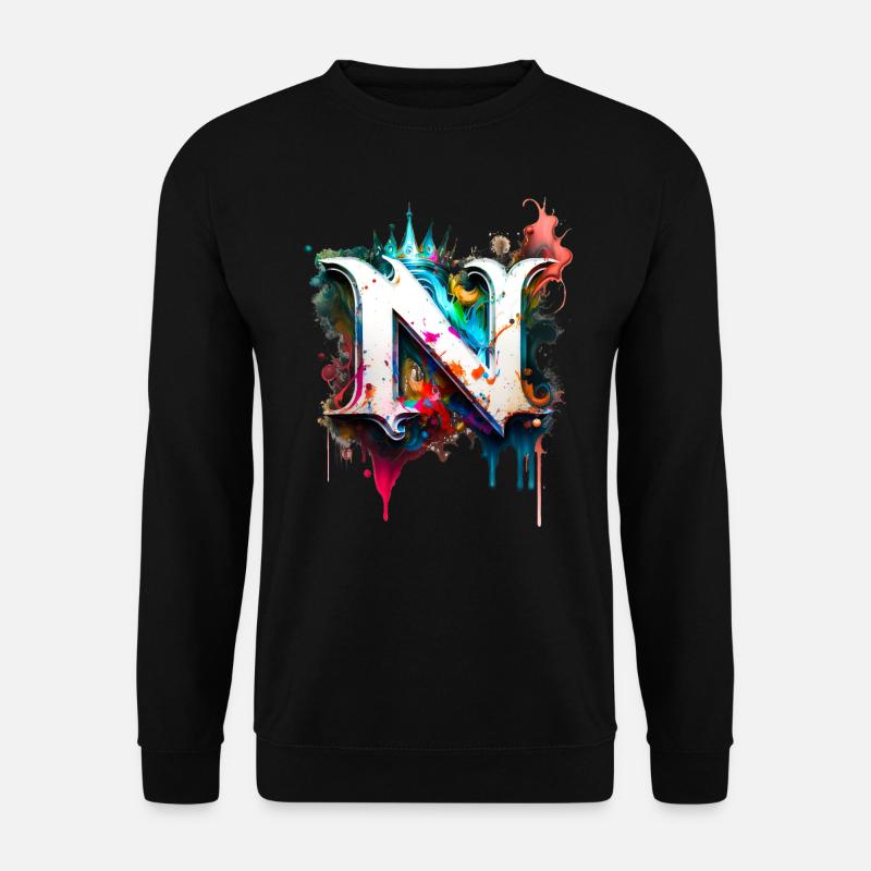 Graffiti Buchstabe N mit 👑 - Unisex Pullover - Schwarz