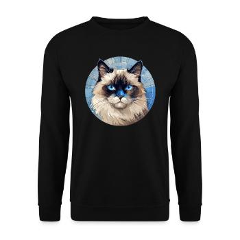 Ragdoll Katze - Unisex Pullover - Schwarz - Vorne - Alina (178cm) & Michal (187cm)