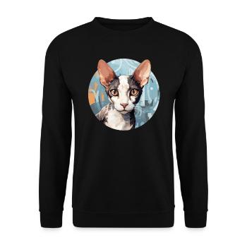 Cornish Rex Katze - Unisex Pullover - Schwarz - Vorne - Alina (178cm) & Michal (187cm)