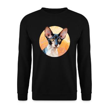 Cornish Rex Katze - Unisex Pullover - Schwarz - Vorne - Alina (178cm) & Michal (187cm)
