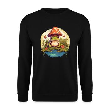 Frog Cottagecore Mushroom - Unisex Sweatshirt - black - Front - Alina (178cm) & Michal (187cm)